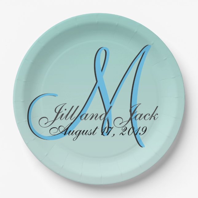 3d Monogram Green Mind Aqua Blue Pappteller (Vorderseite)