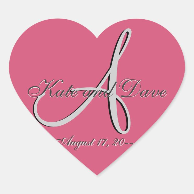 3d Monogramm Gastgeschenk Hochzeit V Herz-Aufkleber (Vorderseite)