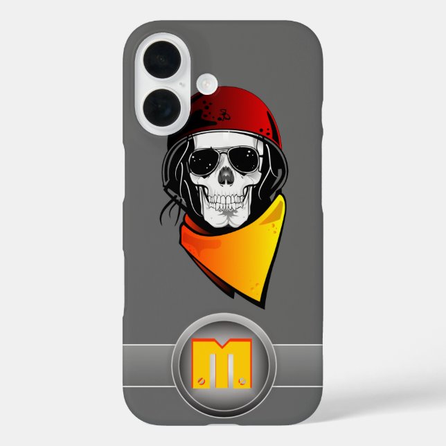 3D Monogramm Red Helm Rebel Skull iPhone 16 Hülle (Rückseite)