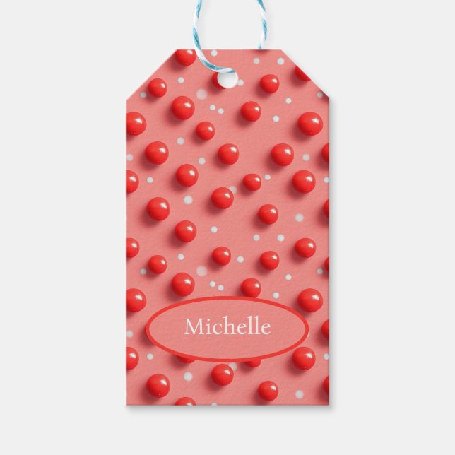 3D-Muster für rote und weiße Polka-Punkte Geschenkanhänger (Vorderseite)