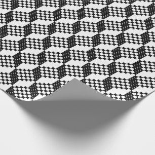 3D-Muster in Schwarz-Weiß-Kreuzstich-Würfeln Geschenkpapier