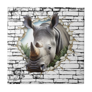 3D-Nashorn-Wandbruch-Kunst – Realistischer Safari Fliese