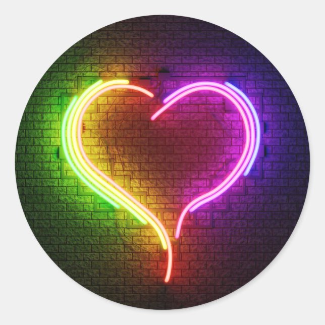3D Neon Heart Runder Aufkleber (Vorderseite)