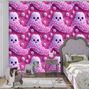 3D Niedlich rosa Ghost Halloween Nahtloses Design Tapete