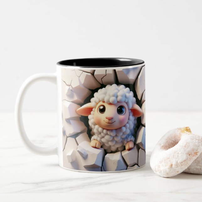 3D Niedliche Babyschaf-Hot-Cocoa-Kaffeetiere Zweifarbige Tasse (Mit Donut)