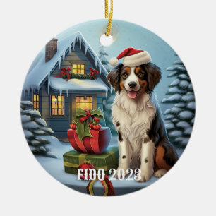 3D Niedlicher Hund in der Weihnachtsmannmütze Weih Keramik Ornament