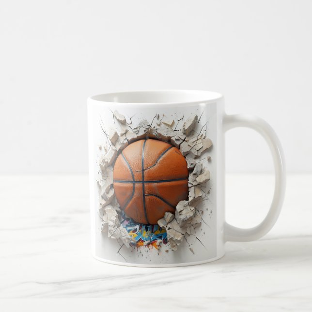 3D Orange Basketball erscheint durch die zerbrechl Kaffeetasse (Rechts)