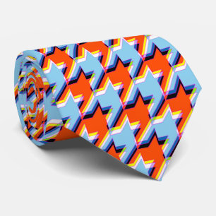 3D Orange Blau Houndstooth Glitch Krawatte