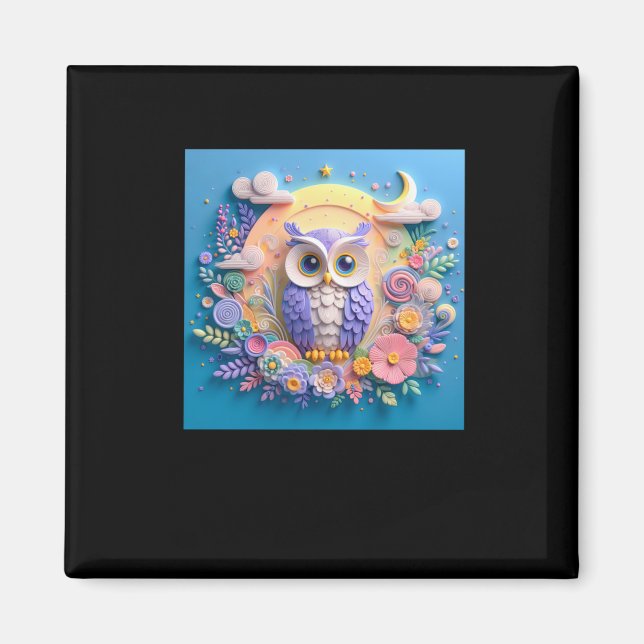 3d Owl #2 Aufkleber Magnet (Vorne)