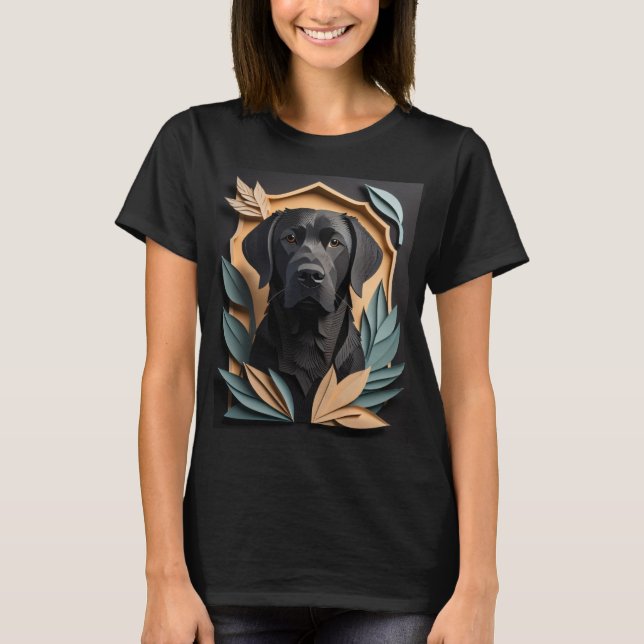 3D Paper Art Black Labrador Design T - Shirt (Vorderseite)
