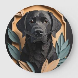 3D Paper Art Black Labrador Design T - Shirt Große Wanduhr