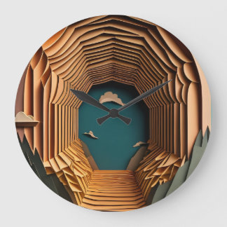 3D Paper Art Design T - Shirt Große Wanduhr