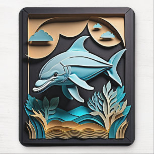 3D Paper Art Dolphin Design T - Shirt Mousepad
