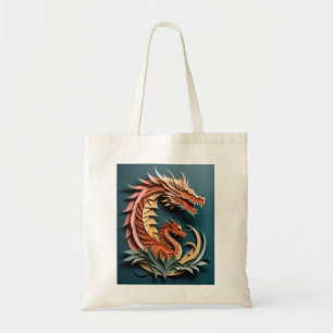 3D Paper Art Dragon Design T - Shirt Tragetasche