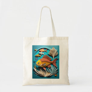 3D Paper Art Fish Design T - Shirt Tragetasche