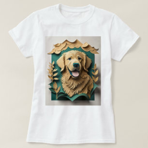 3D Paper Art Golden Retriever Design T - Shirt