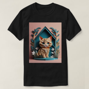 3D Paper Art Kitten Design T - Shirt