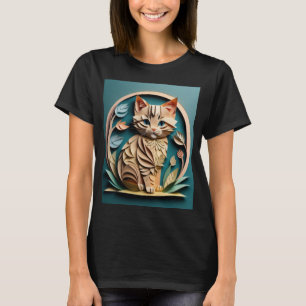 3D Paper Art Kitten Design T - Shirt