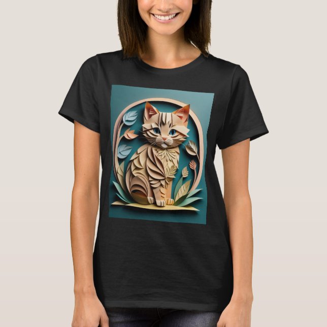 3D Paper Art Kitten Design T - Shirt (Vorderseite)
