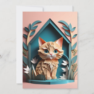 3D Paper Art Kitten Design T - Shirt Einladung