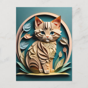 3D Paper Art Kitten Design T - Shirt Postkarte
