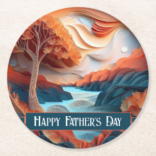3D Paper Art Trees River Father's Day Runder Pappuntersetzer