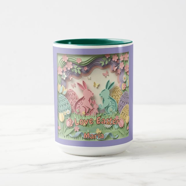 3D Paper Cut Bunny & Easter Eggs Combo Tasse (Zentrum)