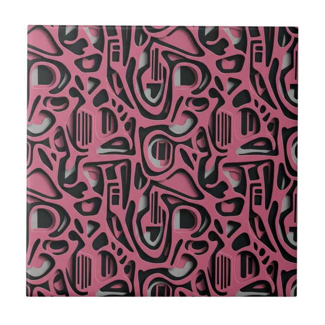 3D Paper Cut Luxury Pink Silver Black Art Fliese (Vorderseite)