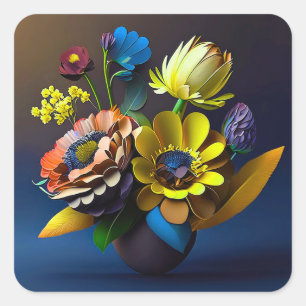 3D-Paperblumen Quadratischer Aufkleber