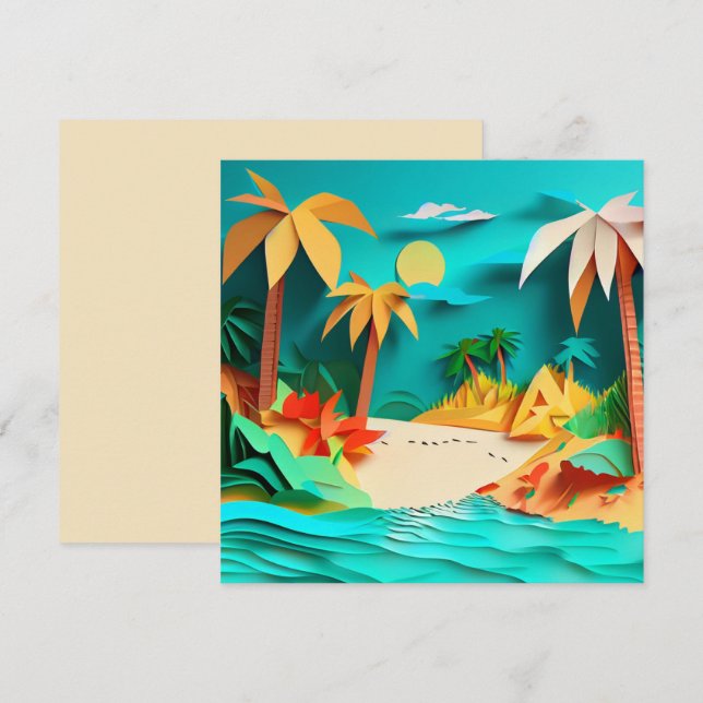 3D Papercraft Tropical Beach Blank Grußkarte (Vorne/Hinten)