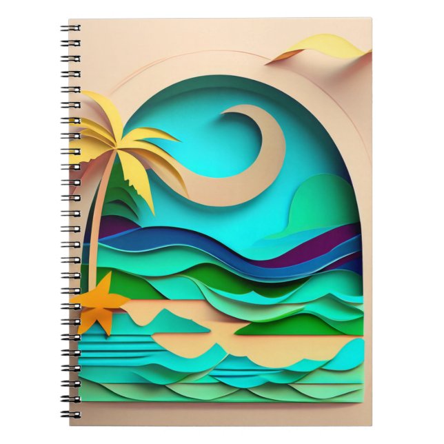 3D Papercraft Tropical Beach Notizblock (Vorderseite)