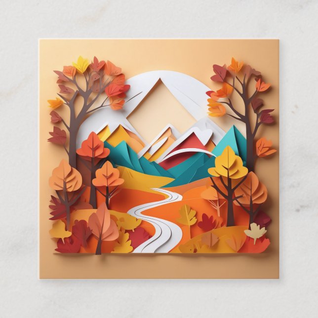 3D-Papierkunst, Landschaft im Herbst in der stille Quadratische Visitenkarte (Vorderseite)