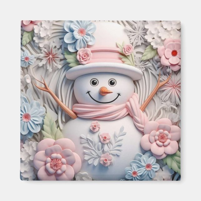 3D Pastel Christmas Snowman Magnet (Vorne)