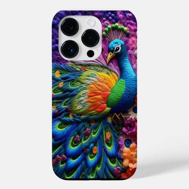 3D Peacock Case-Mate iPhone 14 Pro Hülle (Rückseite)