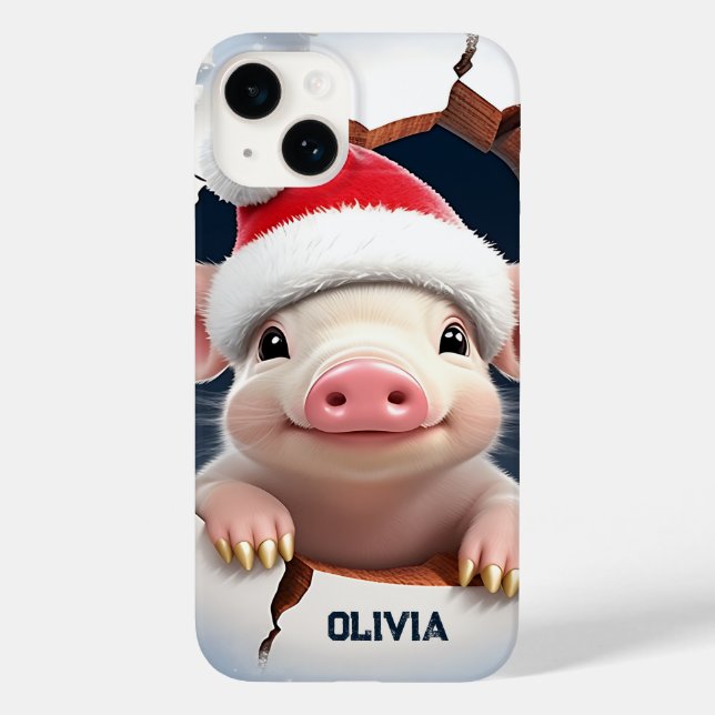 3D Piglet Christmas Case-Mate iPhone 14 Hülle (Rückseite)