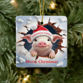 3D Piglet Christmas Keramikornament