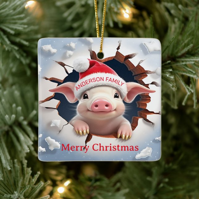3D Piglet Christmas Keramikornament (Baum)