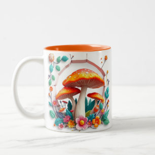3D-Pilze erscheinen durch einbrechendes Loch-Desig Zweifarbige Tasse