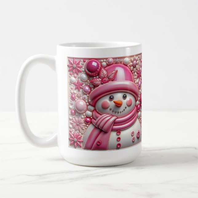 3D Pink Christmas Snowman Kaffeetasse (Links)