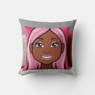3D Pink Hair Girl Pillow Smile Kissen