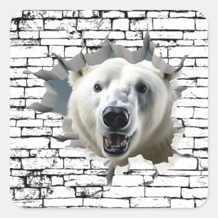 3D Polar Bear Wall Break - The Restaurant Quadratischer Aufkleber