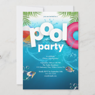 3D-Poolparty-Geburtstagseinladung Einladung
