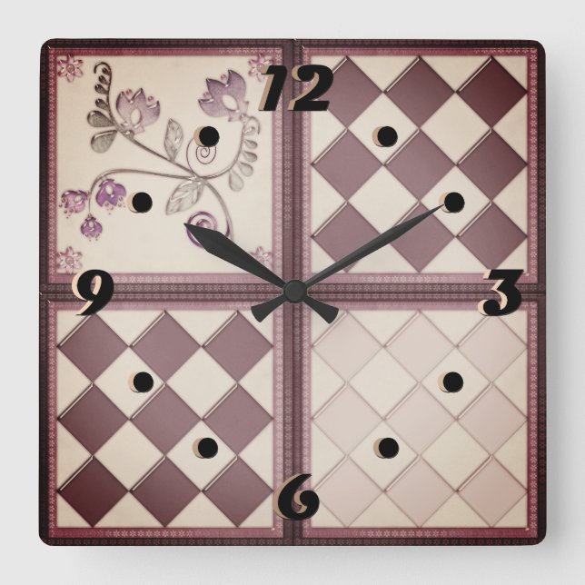 3D Purple Color Quadratische Wanduhr (Vorderseite)