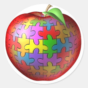 3D Puzzlespiel Apple Runder Aufkleber