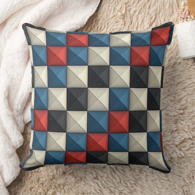 3D Pyramidal Geometric Pattern - Rot, Blau und Cre Kissen (Decke)