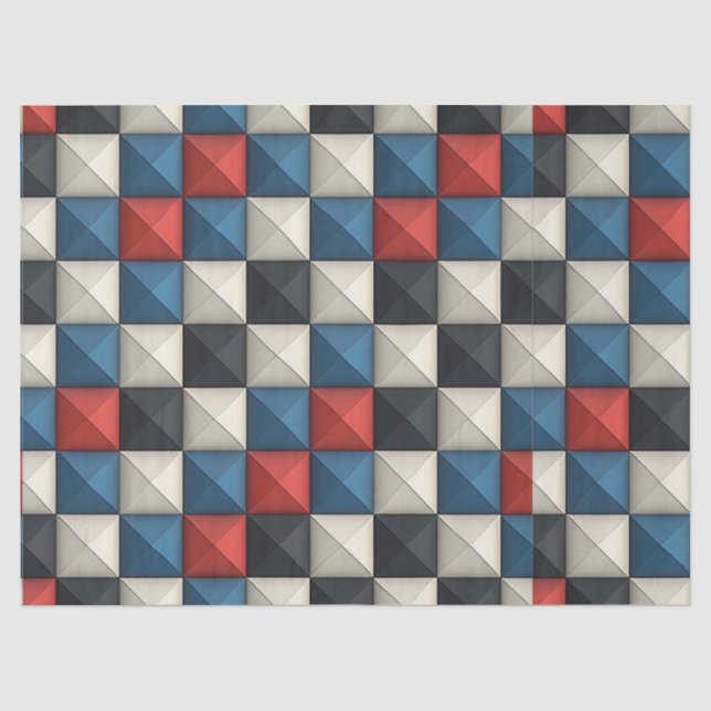 3D Pyramidal Geometric Pattern - Rot, Blau und Cre Seidenpapier (Vorderseite)