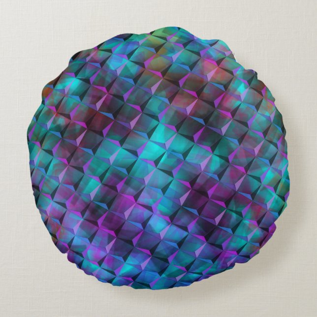 3D-Quadrate blauer Lila bis rosa oder dreieckig Rundes Kissen (Rückseite)