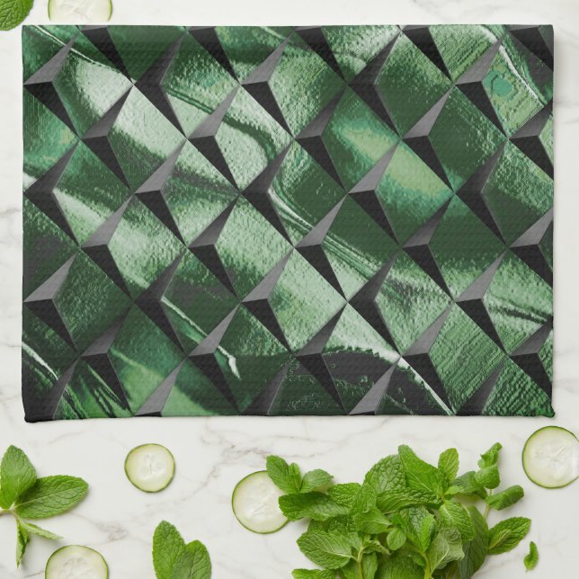 3D-Quadrate mit dunkelgrünem Hintergrund vermische Geschirrtuch (Gefaltet)