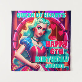 3D Queen of Hearts Birthday Banner Wandteppich