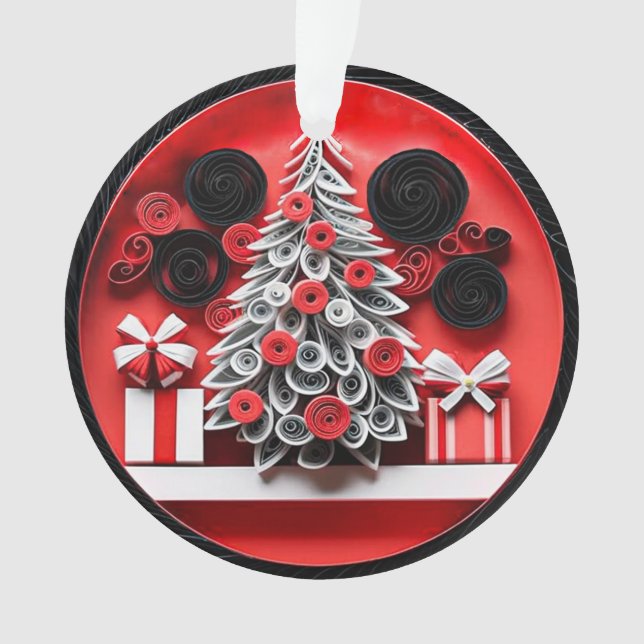 3d Quill Paper Art Weihnachtsbaum und Schneeflocke Ornament (Vorderseite)
